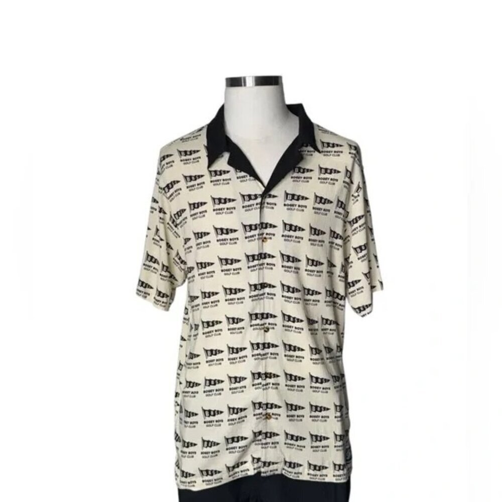 Bogey Boys Shirt Mens L All Over Print Collar Bowling Short Sleeve Golf